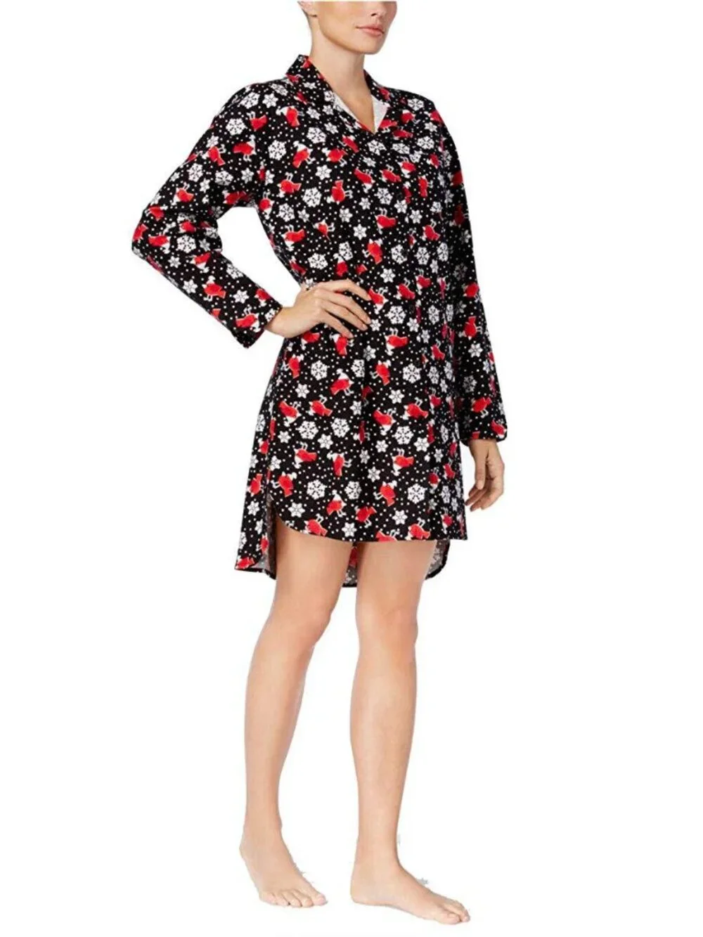 Charter Club Womens Sleepwear Cotton Holiday Bird Print Flannel Sleepshirt